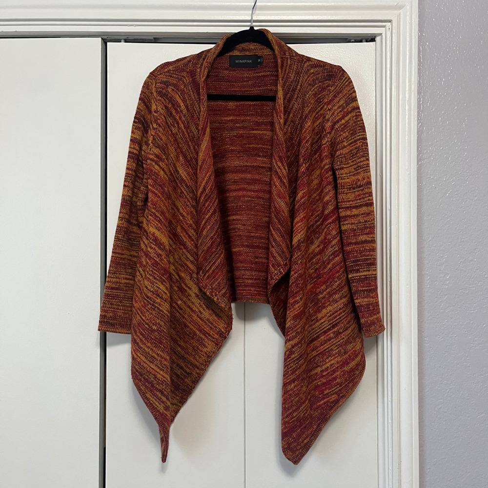 MINKPINK Women's Open Front Cardigan Sweater Red/Orange‎ Knit Cozy Medium